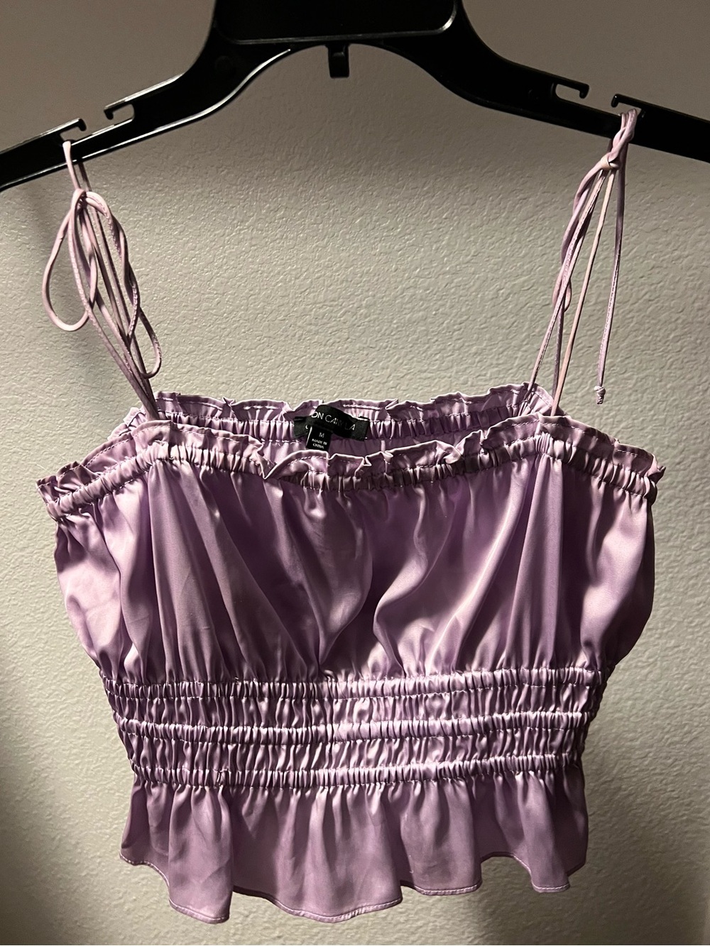 Cotton Candy Lilac purple Satin-like Smocked Tie-Strap Crop Top